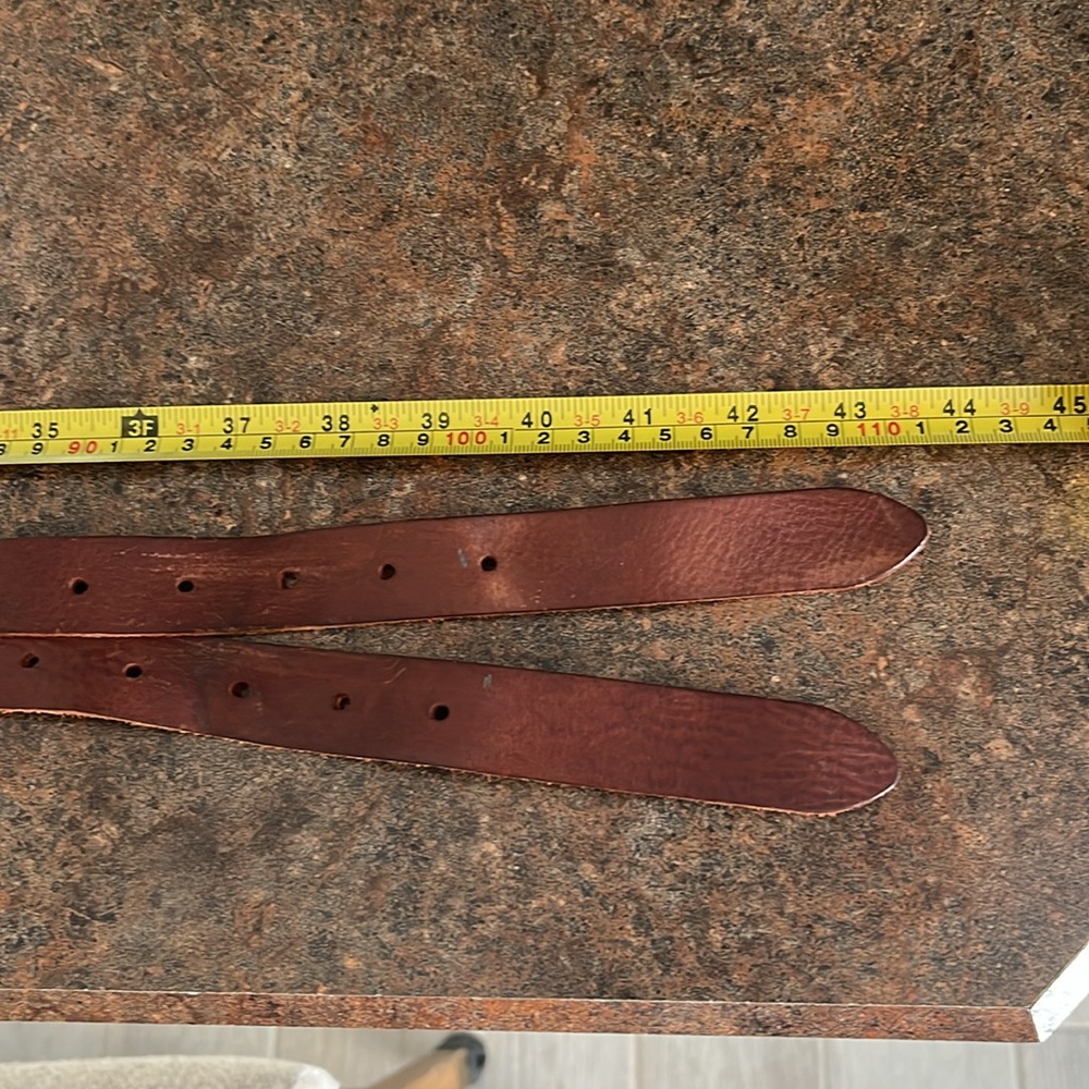 Western brown leather belt braid center double Silvertone round buckle 43” - Picture 9 of 11